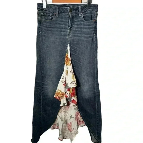 Vintage Y2K denim reworked patchwork denim maxi skirt 4/6 - Picture 2 of 6